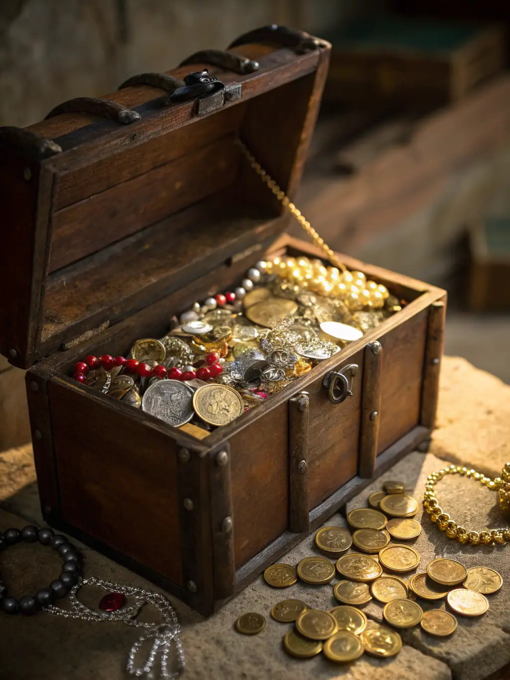 A detailed photograph of a '聚宝盆' (treasure pot) filled with gold coins and ingots, highlighting the overflowing wealth and prosperity it symbolizes, featured in 188free's wealth collection.